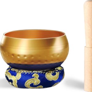 REGIS Tibetan Singing Bowl Set ， Mindfulness, and Stress Relief zen decor，Bowl Handcrafted in Nepal for Healing and Mindfulness (gold, 3 inch)