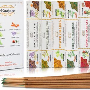 Raajsee Natural Incense Sticks,6 Pack Mixed Scents Gift Pack 15 gm Each (90 gm Total), Insense Sticks Variety Pack, 100% Organic Non Toxic Natural – Hand Rolled Free from Chemicals