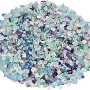 SUNYIK Fluorite Tumbled Chips Stone Crushed Crystal Quartz Pieces Irregular Shaped Stones 1pound(about 460 gram)