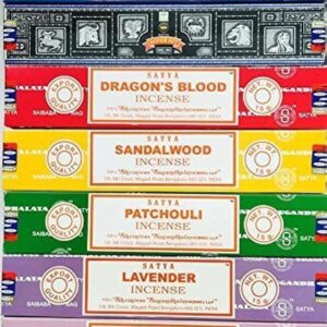 Satya Incense Gift Set Nag Champa, Super hit, Dragon’s Blood, Sandalwood, Patchouli, Lavender, Positive Vibes, 15 g