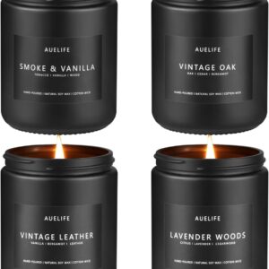 Scented Candles Set | Men Candle Set, Scented Candles for Home, Gifts for Men – 4 Pack Men Candle Gifts Soy Candles Scents of Lavender/Leather/Oak/Smoke & Vanilla