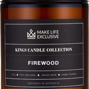 Scented Candles for Men | Firewood & Campfire Scented|Wooden Wick, Long Lasting, Masculine Scents | Natural Soy Jar Candle for Home, Bachelor Pad Decor | The Perfect Mens Gift.