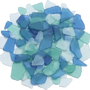 Sea Glass for Crafts – 14oz Frosted Seaglass Pieces – Vase Filler and Aquarium Ornament, DIY Craft Supplies for Art, Beach Weddings, and Home Decor (Blue, Aqua Green, White)