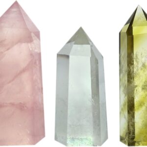 Set of 3 Healing Crystal Wands of Rose Quartz, Clear Quartz & Yellow Quartz,Pointed & Faceted for Healing Reiki Chakra Meditation Therapy Decor