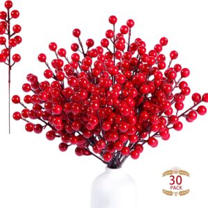 Sggvecsy 30 Pack Artificial Red Berry Stems 8.9inch Christmas Red Berry Picks Holly Berry Branches for Christmas Tree Decorations Holiday DIY Crafts Xmas Ornaments Wedding Home Decor