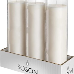 Simply Soson 2×8 inch 7 Day White Pillar Candles in Glass Set of 3, 90 Hour Burn time, Unscented Prayer Candles, Religious Candles, Candles for Memorials, Vigil Candles, Emergency Candles