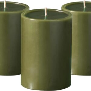 Simply Soson Dark Moss Green Pillar Candles 3×4 inch – Set of 3 – Unscented Decorative Green Candles, No drip Candles, Ideal as Large Candles for Home Decor, Weddings, Holidays