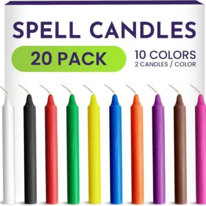 Spell Candles 20 Pack 4″ Tall x 1/2″ Dia, 10 Colors 2 Mini Candles per Color Black, White, Green, Red, Yellow, Orange, Blue, Brown, Pink, Purple, Free Candle Spell E-Book