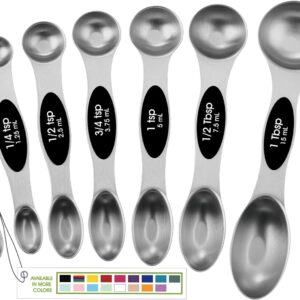 Spring Chef Magnetic Measuring Spoons Set with Strong N45 Magnets, Heavy Duty Stainless Steel Metal, Fits in Most Kitchen Spice Jars for Baking & Cooking, BPA Free, Black, Set of 8 with Leveler