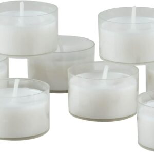 Stonebriar 48 Count White Unscented Smokeless Long Burning Clear Cup Tea Light Candles with 6 to 7 Hour Burn Time