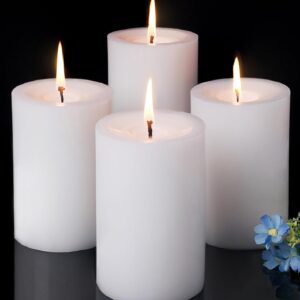 TRIRITE 4pcs White Pillar Candles Bulk 2.8x4inchs Unscented, Smokeless and Dripless Large Round Candles Pillar for Weddings, Home Decoration, Restaurants, Spa, Church (4pcs)