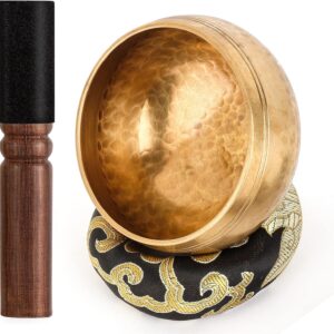 Tibetan Singing Bowls Set-Hand-hammered in Nepal Sound Bowl for Meditation, Yoga, Chakra, Meditation Accessories, Unique Gifts for Women, Men (Black, 3.15 inch)