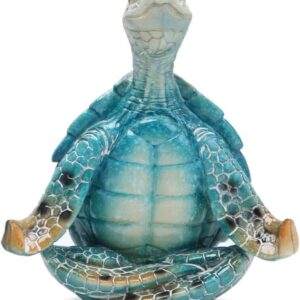 VVGIFTS Sea Turtle Meditation Yoga Decor, Sea Turtle Meditating Coastal Beach Decorations, Zen Yoga Resin Sea Turtle Statue for Home Office Decorations (Put The Palm Separate)