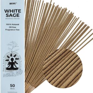 White Sage Incense Sticks (50 Sticks), 100% Natural sustainably harvested White Sage, Suitable for Yoga, Meditation, Relaxation, and Spiritual Purification