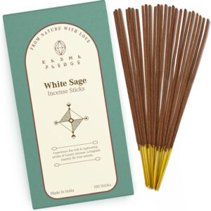 White Sage Incense Sticks, Organic Hand Dipped 100 Sticks with Natural Herbs & Aromatic Ingredients, Burn Time 45 to 60 Minutes, Incense for Positivity, Yoga, Meditation, Relaxation, Spiritual Gift