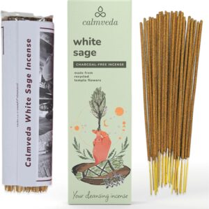 White Sage Incense Sticks for Cleansing – (80 Scent Sticks) Charcoal Free, Made from Upcycled Flowers | Protection Incense to Cleanse Negative Energy