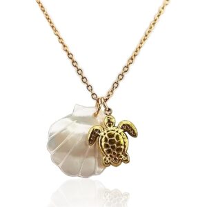 White Shell Golden Starfish Seashell Sea Turtle Dolphin Pendant Charm Necklaces Summer Beach Necklace for Women