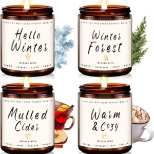 Winter Candle Set | 4pack Winter Scented Candles for Home – Winter Holiday Candle Set, Soy Candles for Home Scented – Winter Gifts – Winter Scents of Hello Winter/Forest/Mulled Cider/Warm