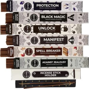 Witchcraft Incense Sticks – Total 120 Insence-Sticks (20 Insense x 6 Inscents) – for Wiccan Witches Brew Wicca Witch Voodoo Spell Pagan Black Magic Protection Against Jealousy + Burner Holder