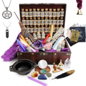 Witchcraft Kit with 90 Wiccan Supplies for Beginner and advanced witches. Witch Kit. Wiccan Alter Kit with Altar supplies and Apothecary kit. Spell Kit with Witchcraft Supplies for Wicca. Witch Altar