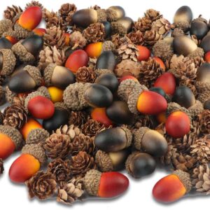 YIYA 240PCS Pine Cones Decoration Thanksgiving Artificial Acorns Christmas Natural Mini Pine Cones Acorns Ornaments for Fall Wedding Decor Christmas Decor Thanksgiving Decor Fall Decor