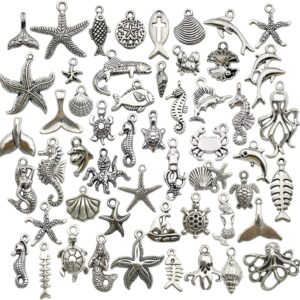 Youdiyla 100pcs Summer Beach Charms Collection, BULK Marine Sea Animal Life Nautical Charms Metal Pendant Craft Supplies Findings for Necklace and Bracelet Jewelry Making (HM292)