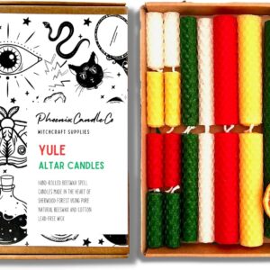 Yule | Pack of 18 Beeswax Altar Candles | A4 Yule Guide | Wheel of The Year | Unscented | Hand-Rolled | Burn Time 35 to 160 m