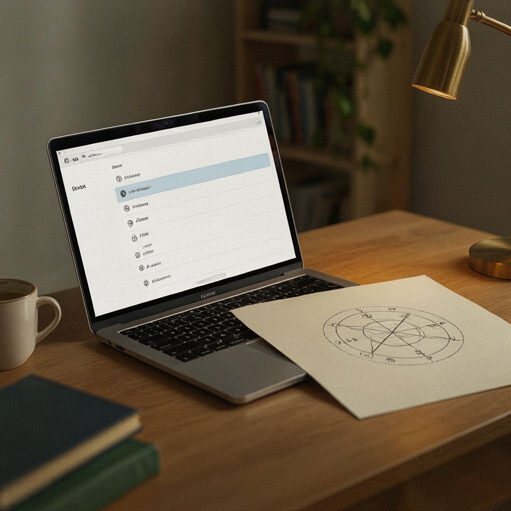 Laptop email inbox with a hand-drawn sigil