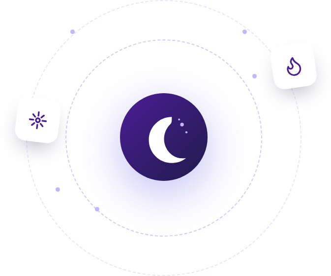Flame and sparkle icons orbiting the Book of Shadows Print logo