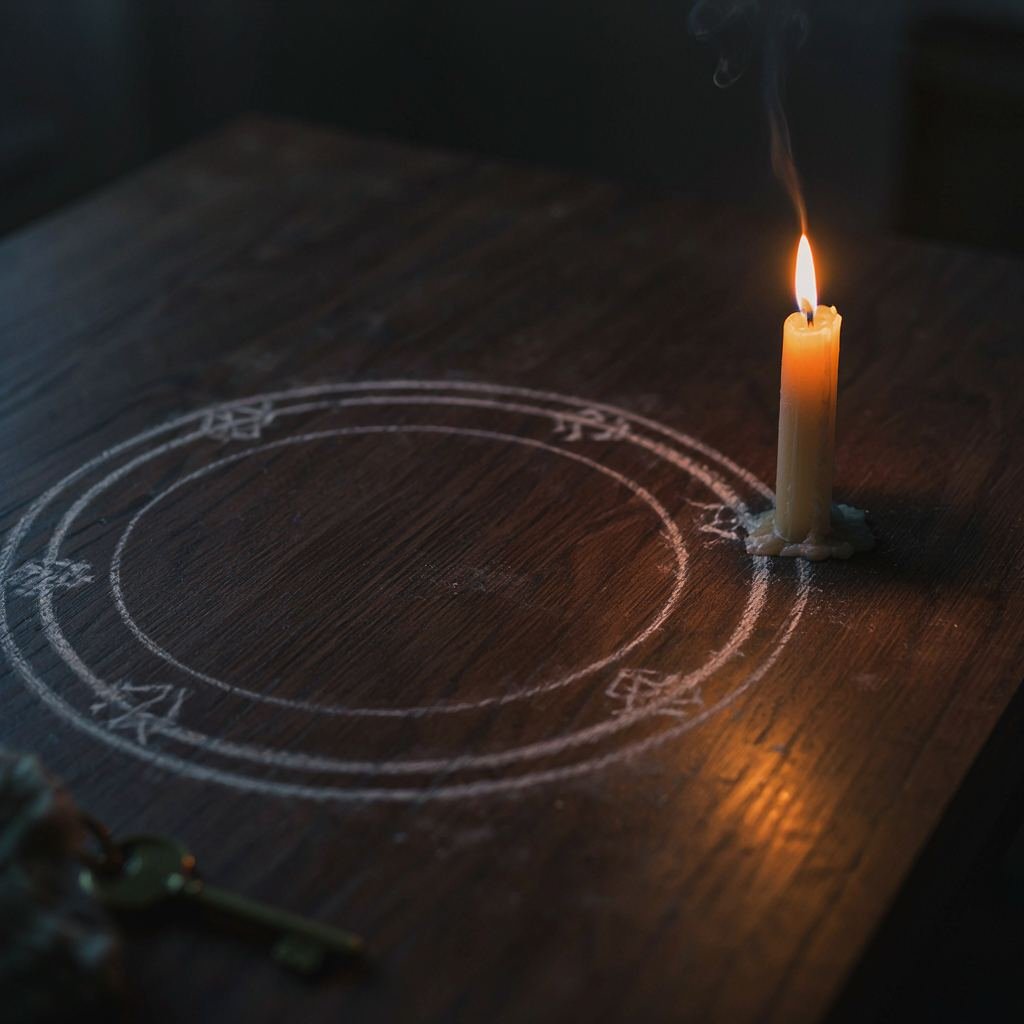 A protective circle drawn around the working.